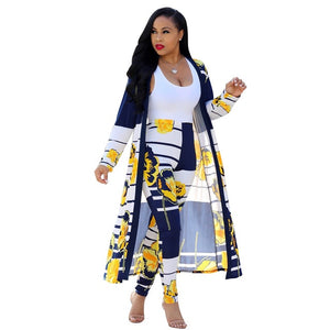 Print long sleeve cardigan two piece set