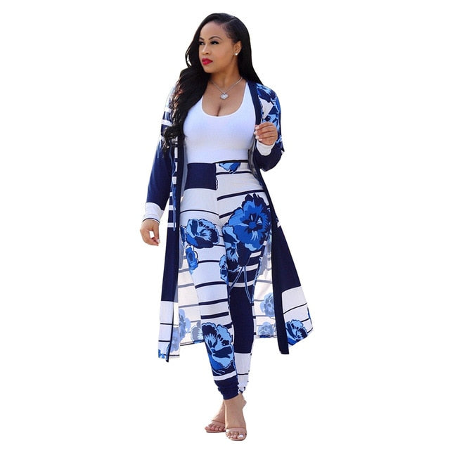 Print long sleeve cardigan two piece set