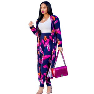 Print long sleeve cardigan two piece set