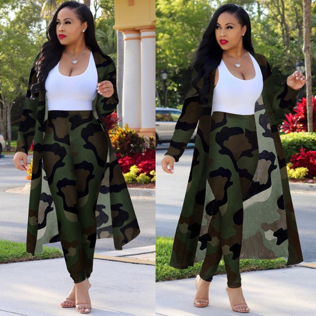 Print long sleeve cardigan two piece set