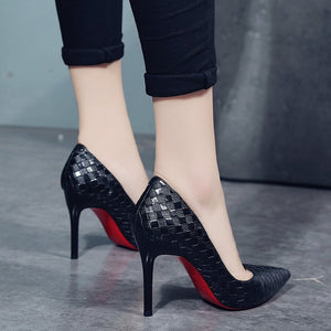 Textured Red Bottom High Heel Pumps